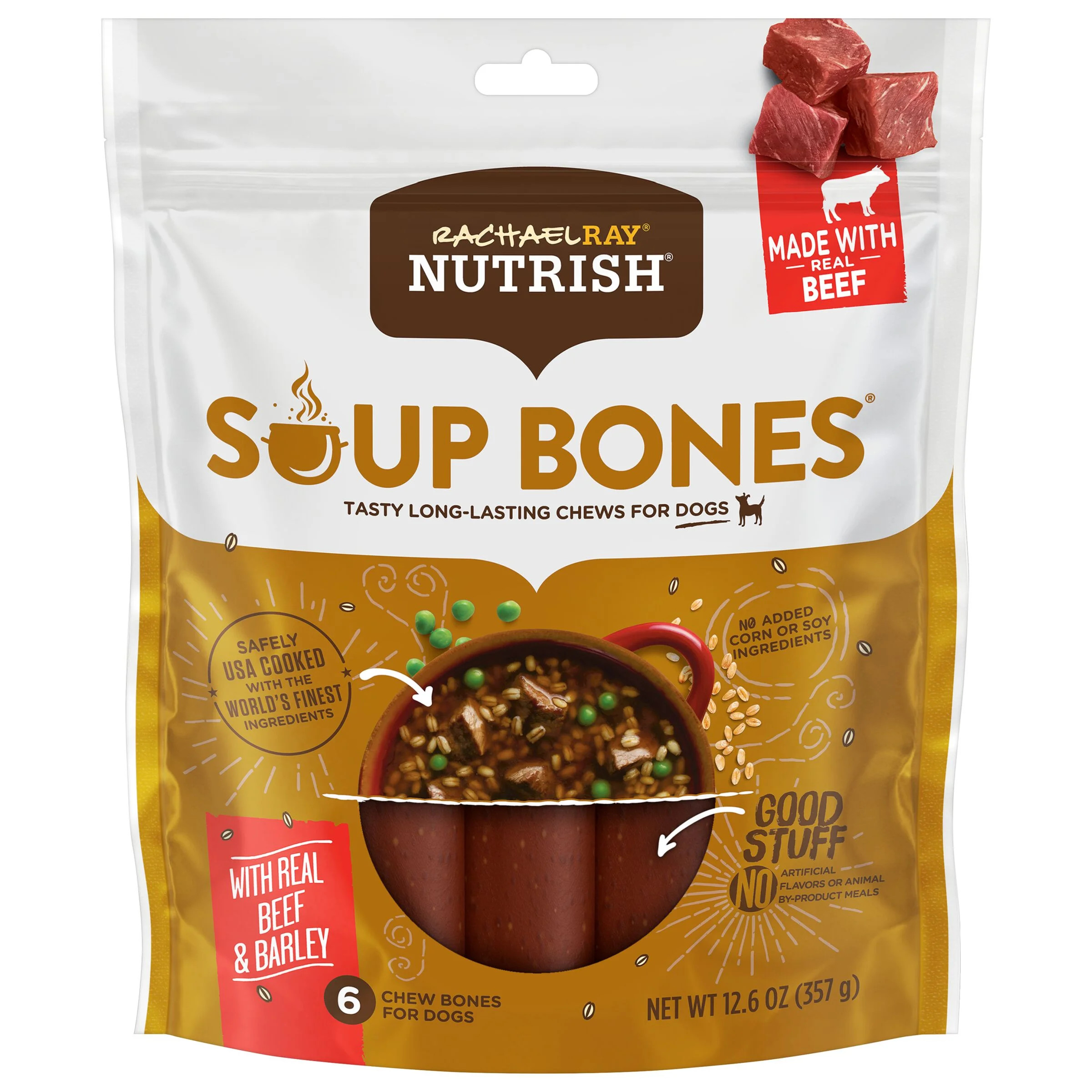 Rachael Ray Nutrish Soup Bones Dog Treats, Real Beef & Barley Flavor, 12.6oz, 6 bones - Walmart.c... | Walmart (US)