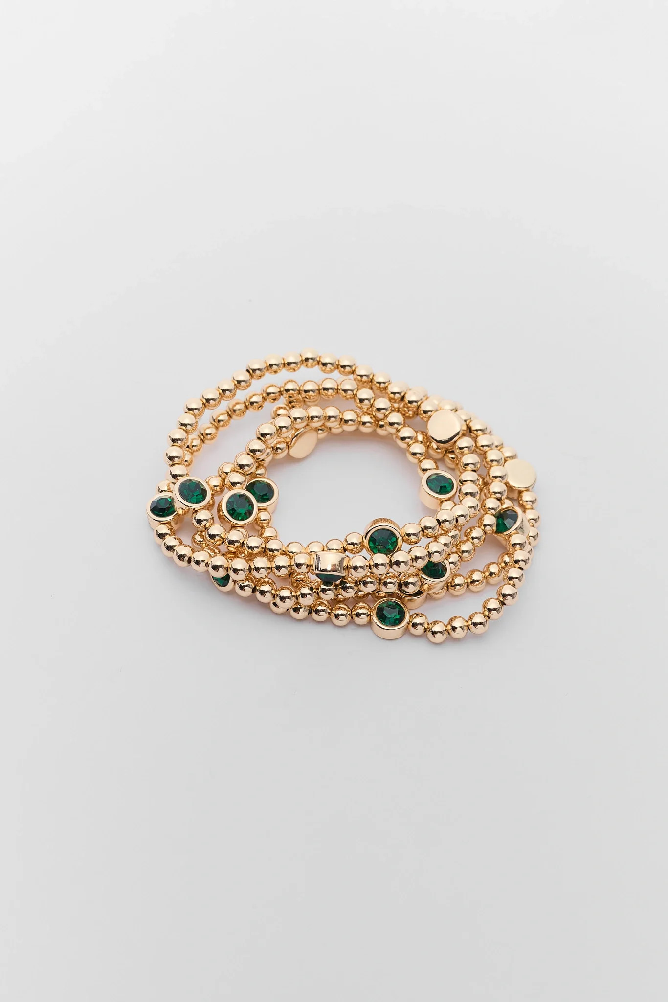Gold Beaded Green Rhinestone Bracelet Set | Avara
