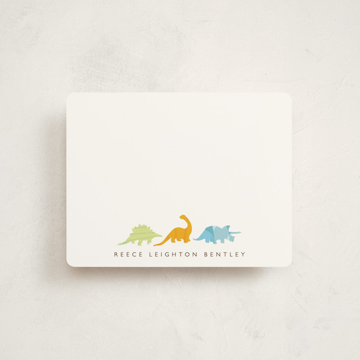 "Dino Parade" - Customizable Children's Stationery in Orange by Jennifer Postorino. | Minted