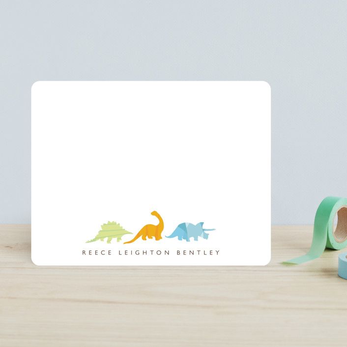 "Dino Parade" - Customizable Children's Stationery in Orange by Jennifer Postorino. | Minted