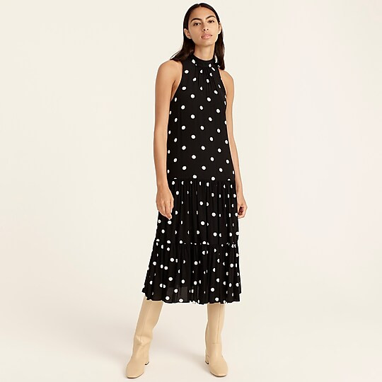 Drapey tiered dress in polka dot | J. Crew US