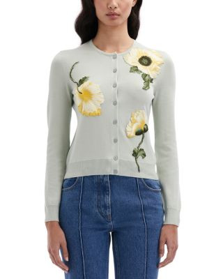 Oscar de la RentaPoppy Appliqué Wool Cardigan Sweater | Bloomingdale's (US)