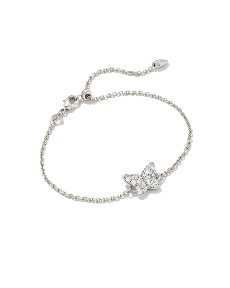 Lillia Butterfly Silver Delicate Bracelet in White Crystal | Kendra Scott