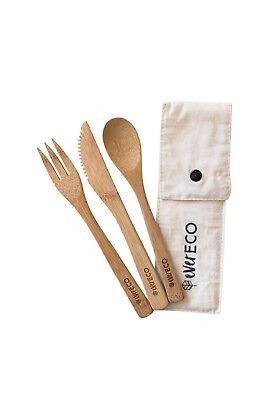 everECO Bamboo Cutlery Set with Pouch Lunch Knife Fork Spoon Biodegradable 3item | eBay AU