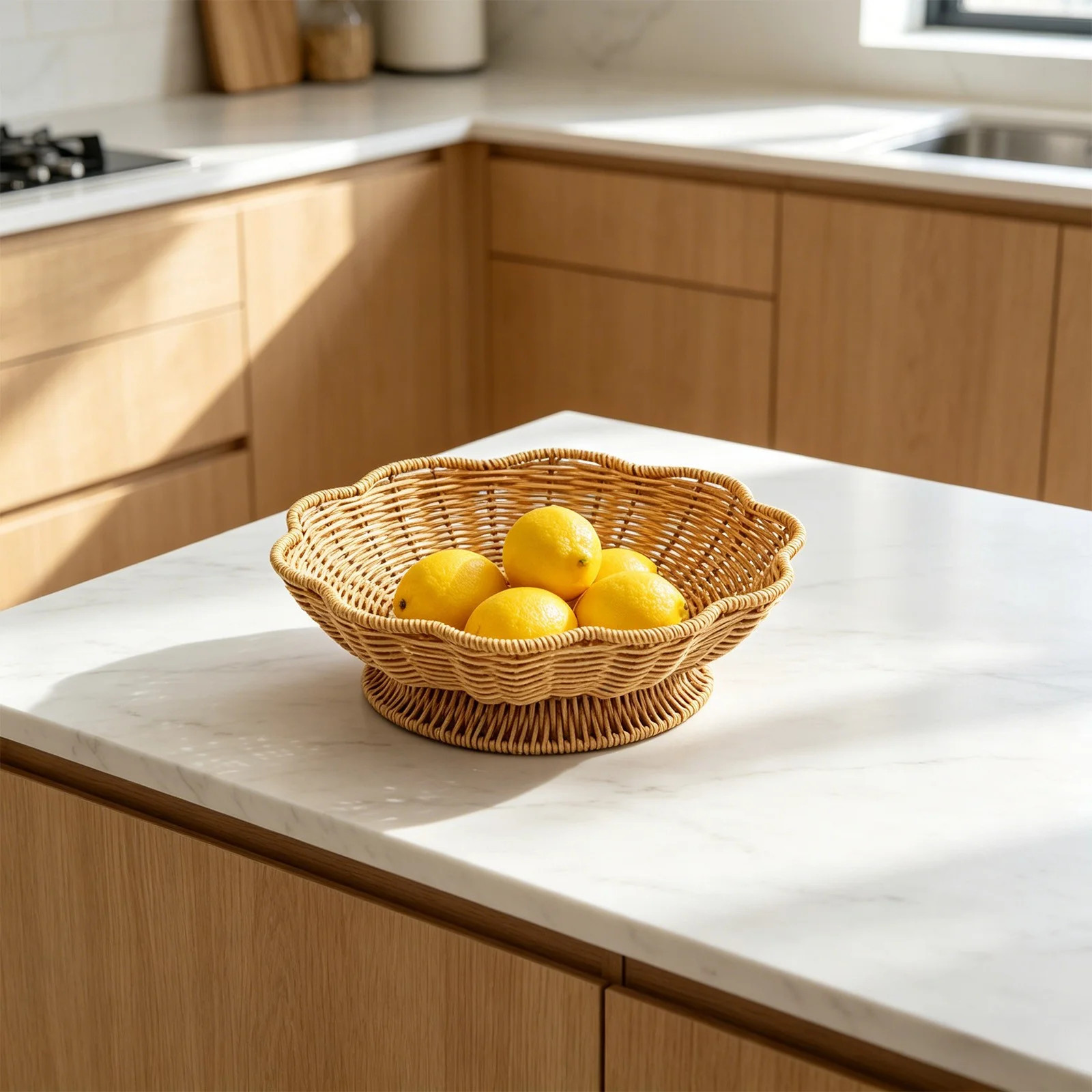 Hand-Woven Flower-Shaped Storage Basket Pedestal Wicker Fruit Bowl For Kitchen And Home Decor | Wayfair North America
