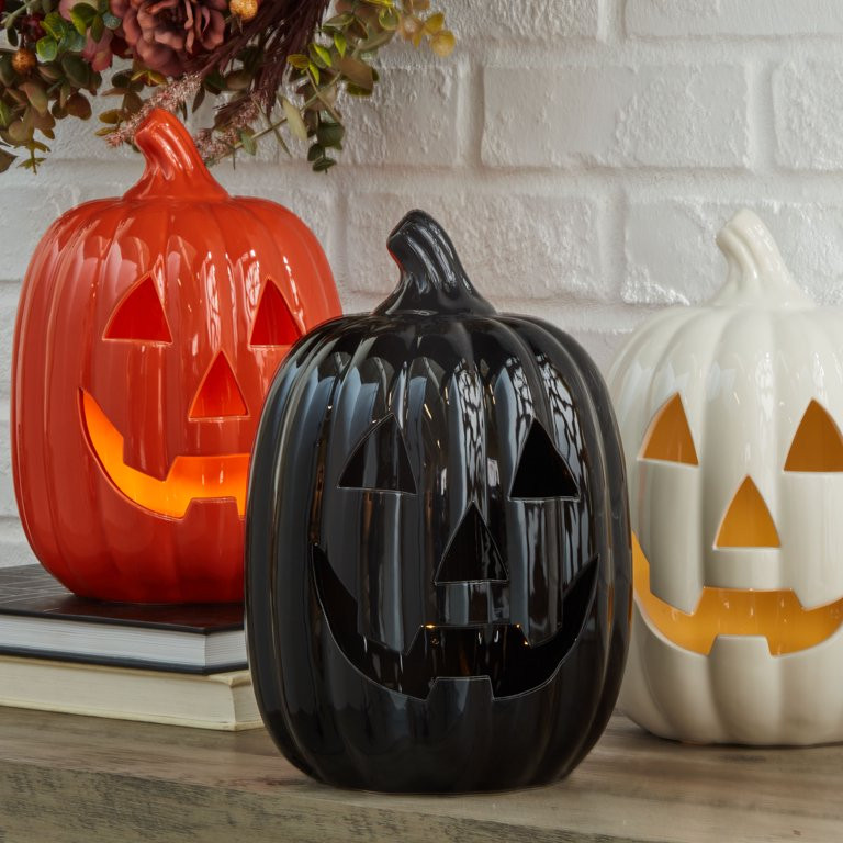 Way To Celebrate Pumpkin Decor . Black Light up  Ceramic Pumpkin 10.5"H - Walmart.com | Walmart (US)