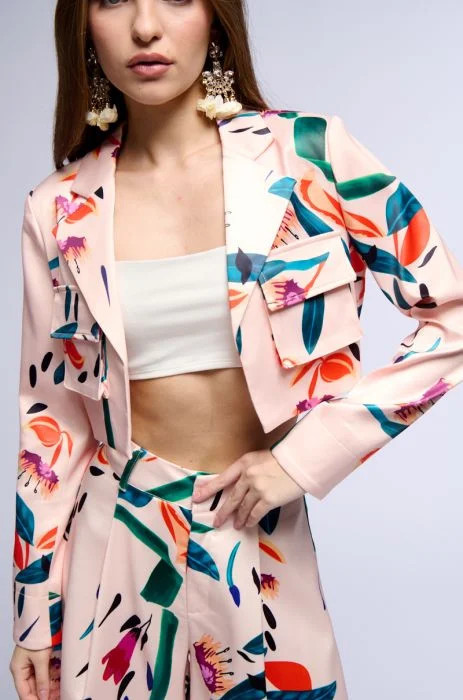 CANDY RAIN SATIN CROP UTILITY BLAZER | AKIRA