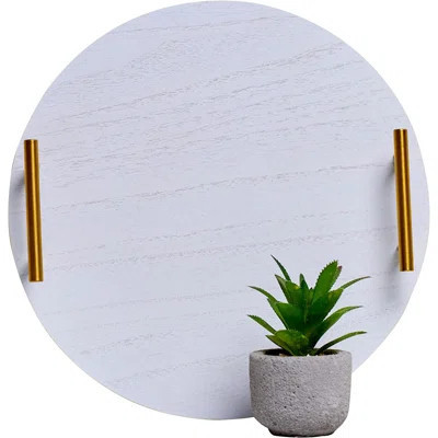 Round Tray, Suitable For Home Decoration, 12-Inch White Wooden Circle With Shiny Golden Handle, Decorative Round Tray, Suitable For Coffee Table, Kitc | Wayfair North America