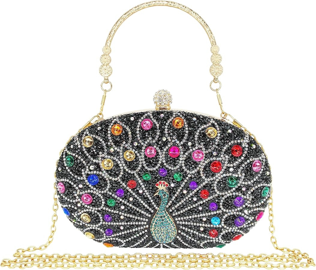 Rhinestone Clutch Purses for Women Evening Wedding Formal - Round Pearl Clasp Handbag - Crystal D... | Amazon (US)