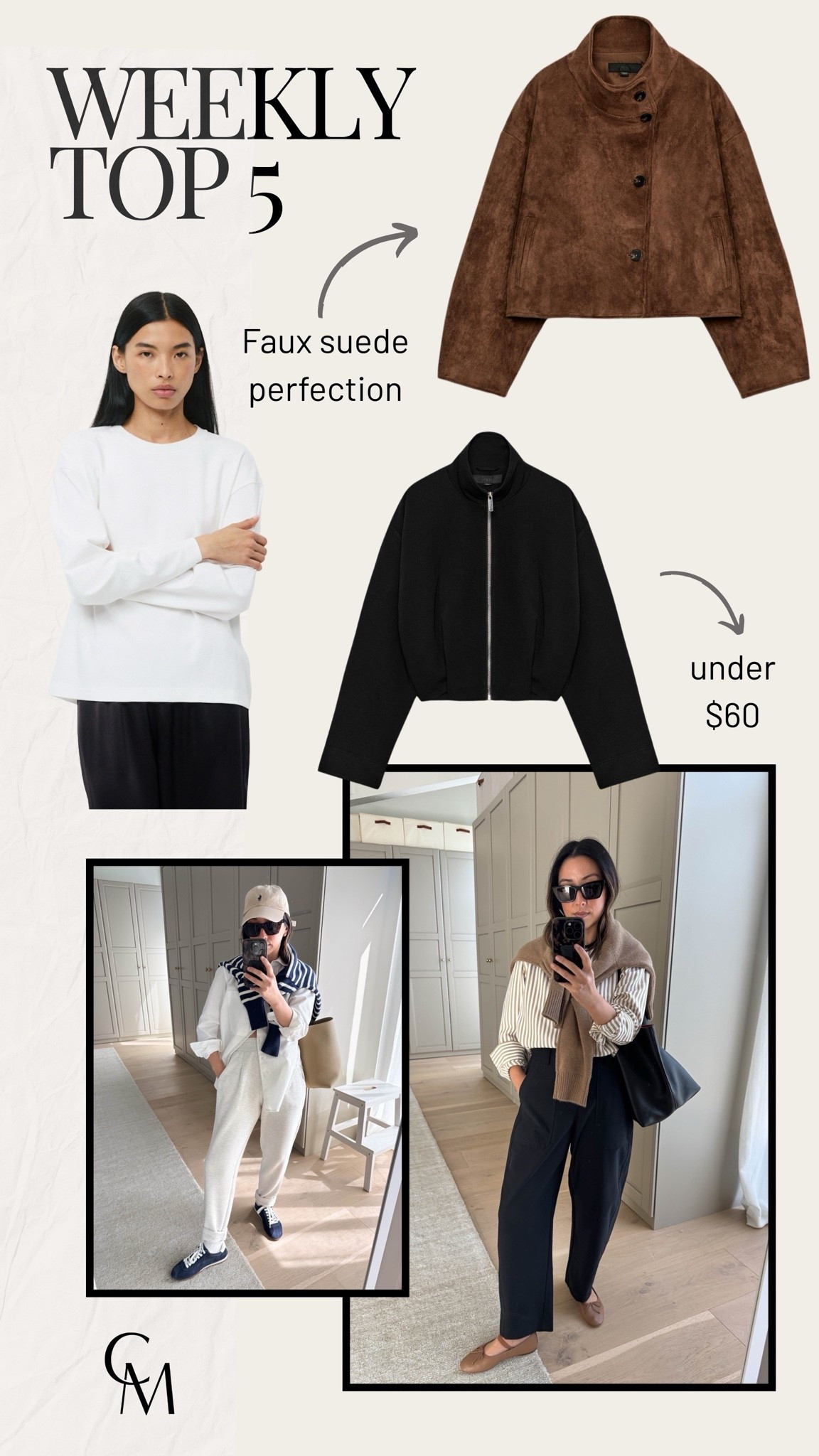 weekly bestsellers 🤌🏻

Aritzia interlock longsleeve tee small (could do the xs)
Athleta skyline barrel leg pant petite 2
AYR deep end shirt xs
Zara bomber small 
Zara cropped faux suede jacket xs

#LTKmomlife #LTKPetite #LTKOver40