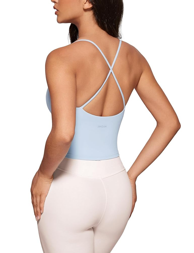 Womens Low Scoop Neck Tank Tops Built in Bra U Back Workout Tanks Spaghetti Criss Cross Strap Sle... | Amazon (US)