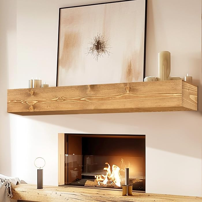 Fireplace Mantel Handmade, 6'' Thick Wall Decor Long Floating Shelf, 60inch Rustic Wood Shelf wit... | Amazon (US)