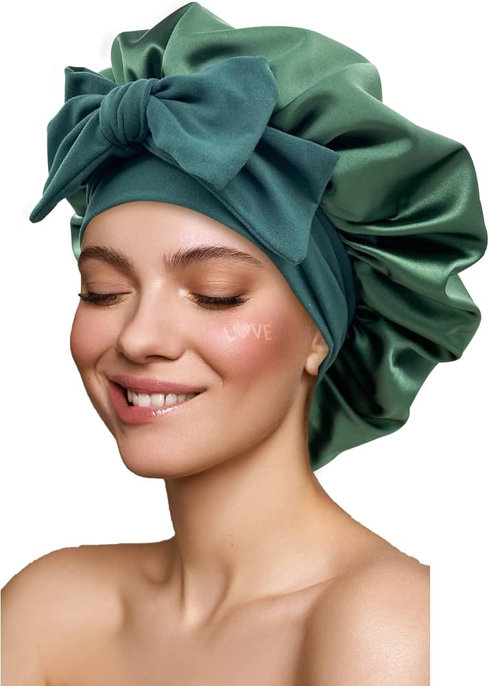 Satin Silk Hair Bonnet for Sleeping - Large Bonnets With Tie Band, Adjustable Straps, Night Sleep... | Amazon (US)
