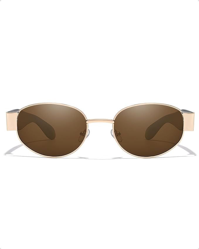 SODQW Retro Oval Sunglasses for Women, Wide 90s Vintage Designer Ladies Shades Trendy Fashion Sun... | Amazon (US)