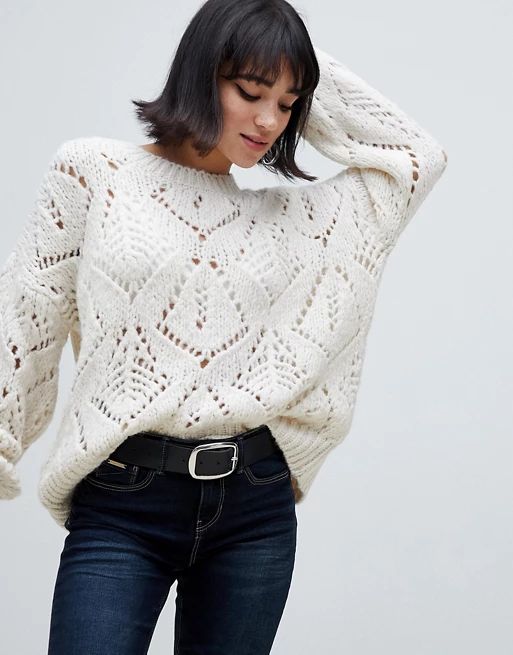 Stradivarius cable knit sweater in cream | ASOS US