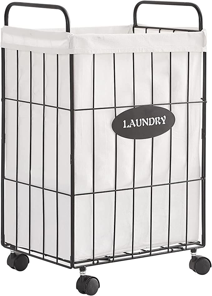 Mxfurhawa Iron Wire Laundry Hamper With Rolling Lockable Wheels, Folding Laundry Storage Basket w... | Amazon (US)