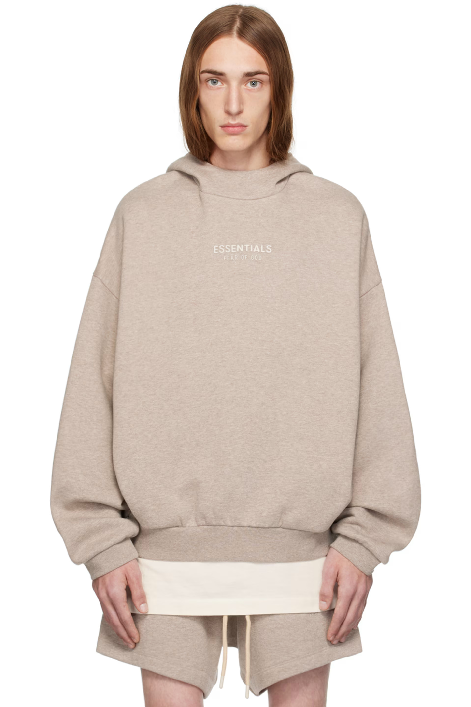 Fear of God ESSENTIALS - Beige Bonded Hoodie | SSENSE