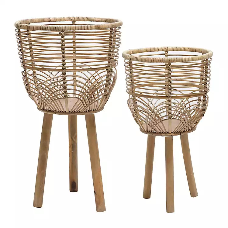 Scallop Wood Wicker Basket Planters, Set of 2 | Kirkland's Home