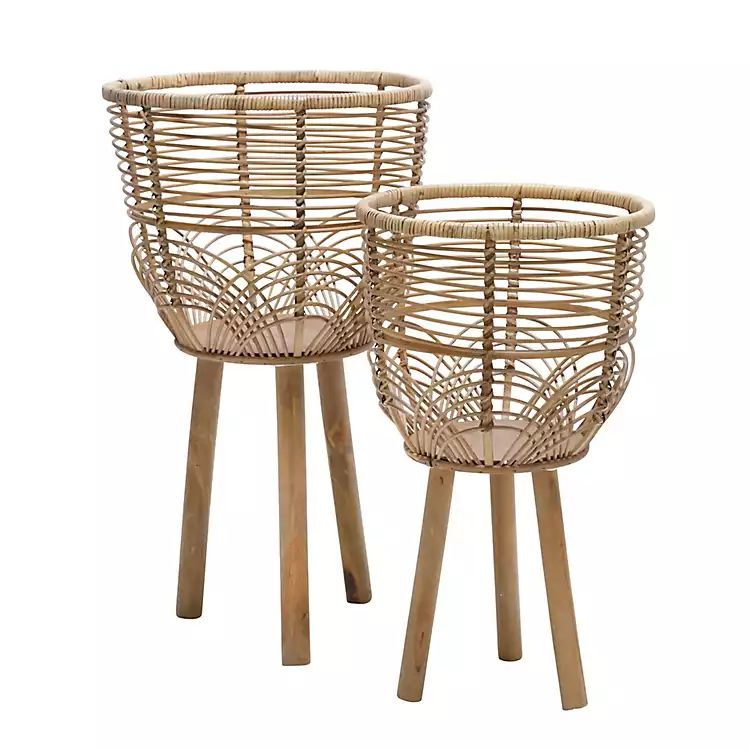 Scallop Wood Wicker Basket Planters, Set of 2 | Kirkland's Home