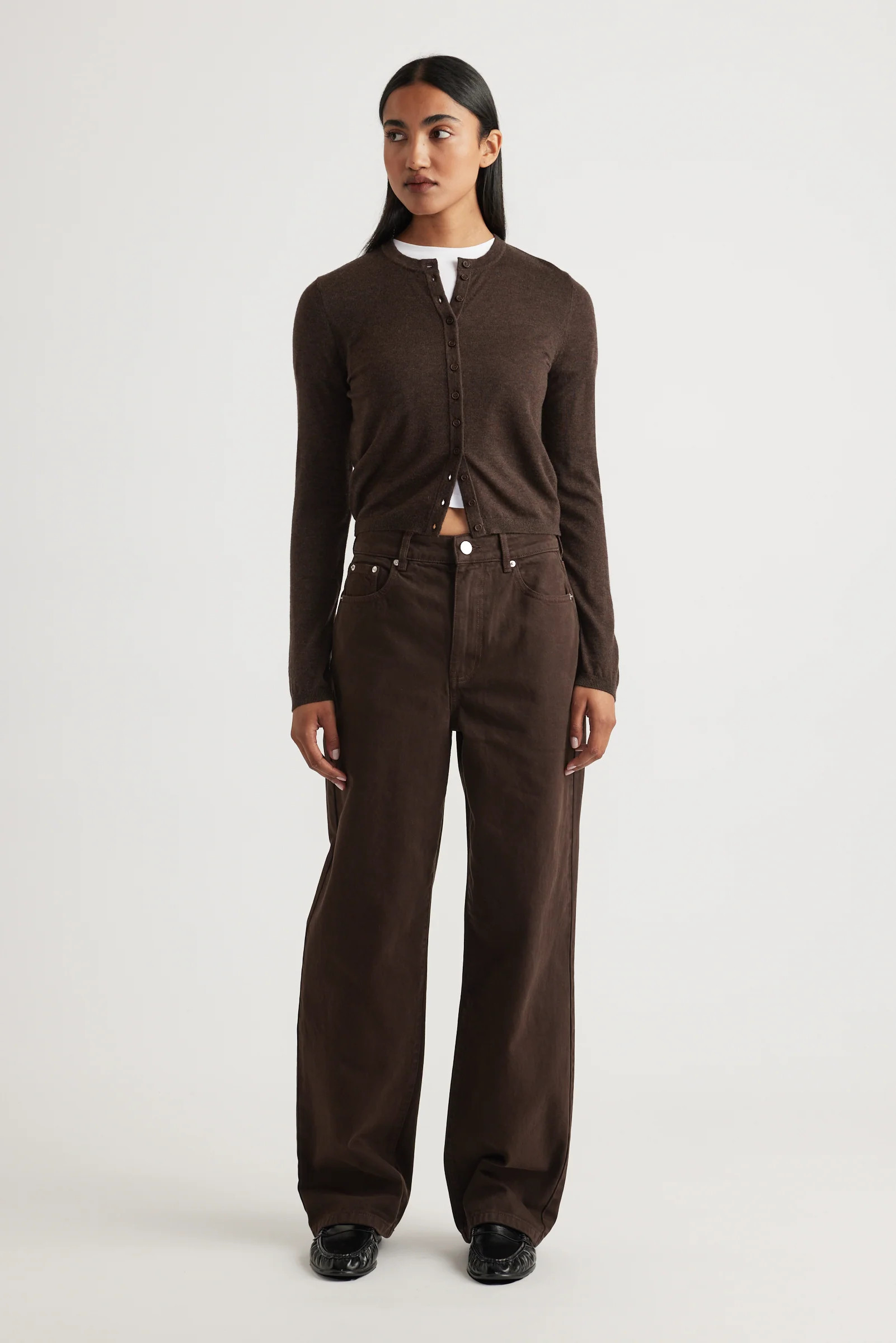 Bella Button Through Cardigan - Chocolate Marle | DECJUBA