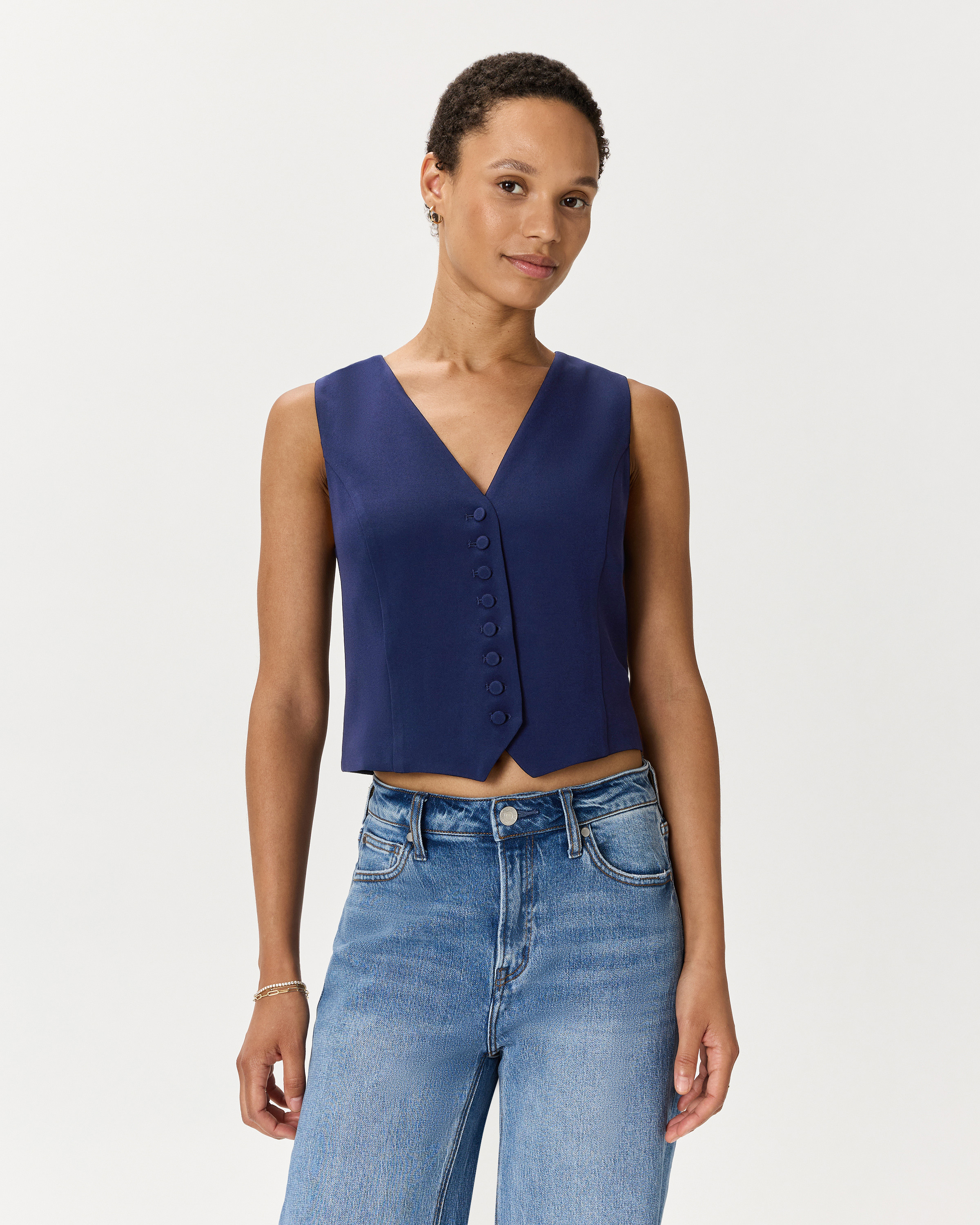Quince | Women's Fluid Crepe Vest in Navy, Size XL, Recycled Polyester | Quince