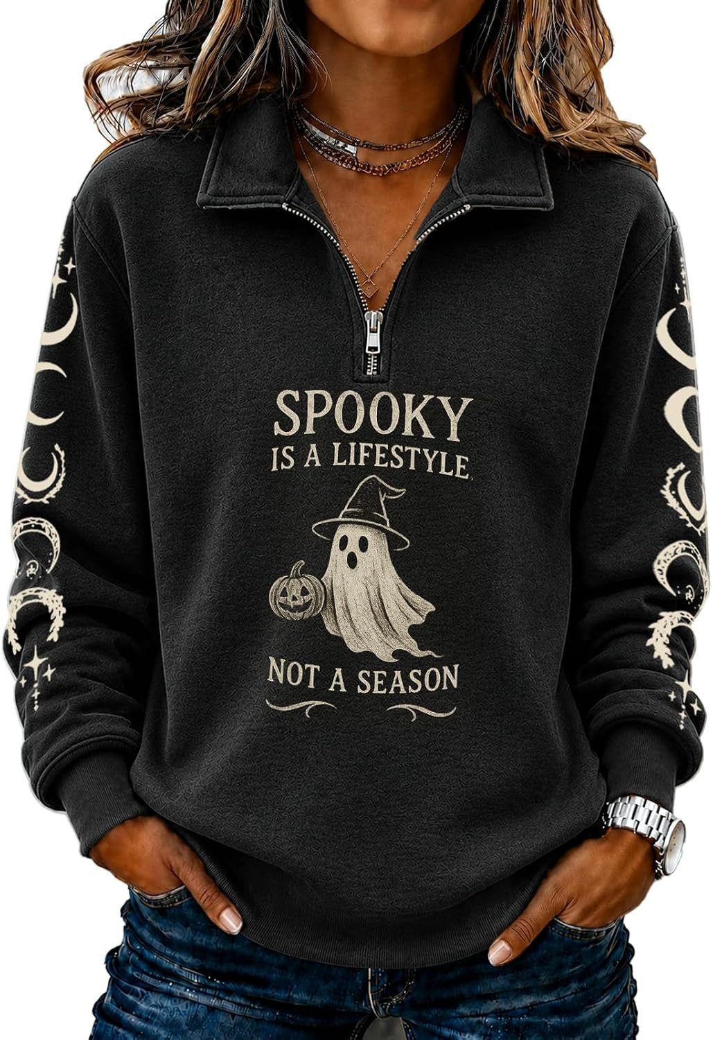 Women Halloween Sweatshirt Lapel Collar Quarter Zip Pullover | Amazon (US)