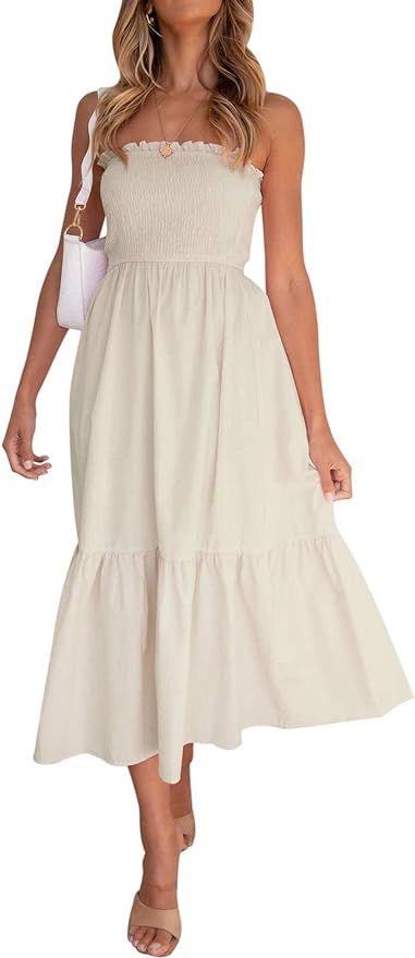 ZESICA Women's 2024 Summer Bohemian Floral Printed Strapless Beach Party Long Maxi Dress | Amazon (US)