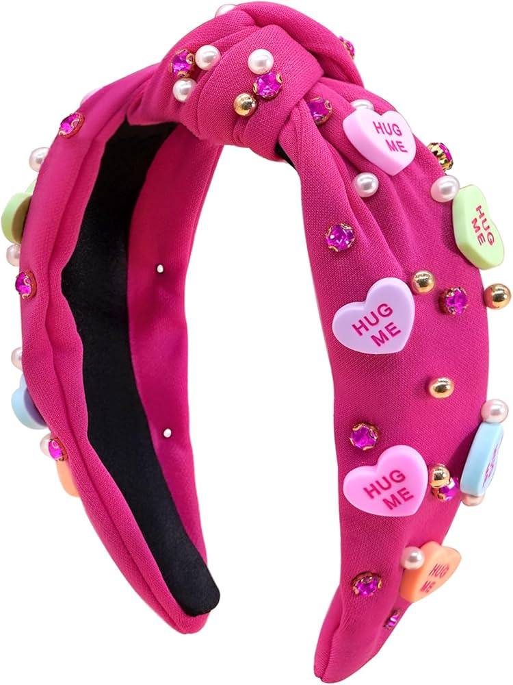 Valentine’s Day Headband for Women Red Pink Love Headband Rhinestone Beaded Pearl Heart Headban... | Amazon (US)