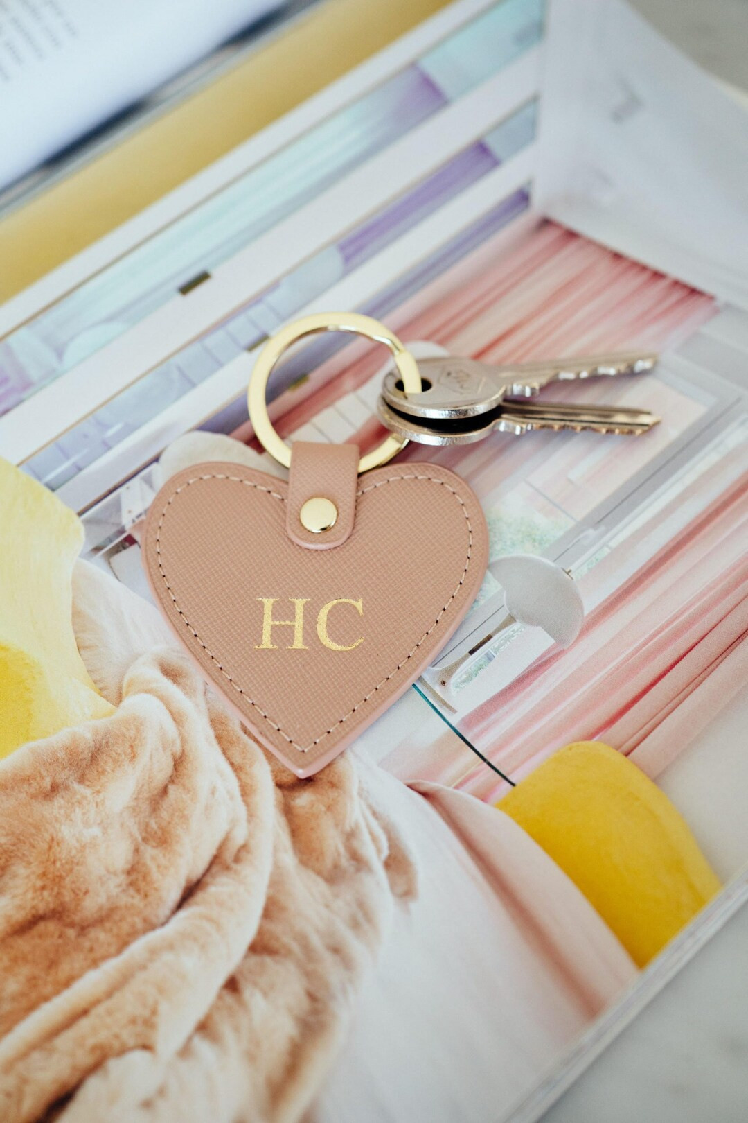 Personalized Genuine Leather Saffiano Heart Keyring Monogram - Etsy | Etsy (US)