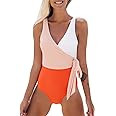 CUPSHE Women's One Piece Swimsuit Wrap Color Block Tie Side Bathing Suit | Amazon (US)