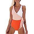 CUPSHE Women's One Piece Swimsuit Wrap Color Block Tie Side Bathing Suit | Amazon (US)