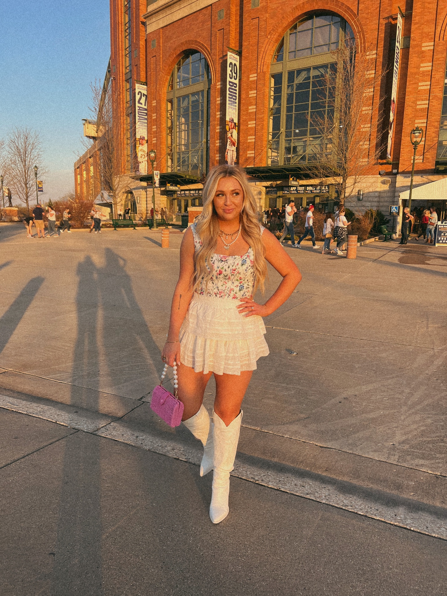 Country concert Outfit inspo wearing a medium in the love shack fancy skirt I wish I would’ve sized up to a large it runs small and is very short wearing an 8/10 in the corset top