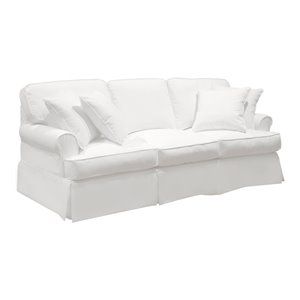 Sunset Trading Horizon T-Cushion Cotton Slipcovered Sofa in Warm White | Homesquare