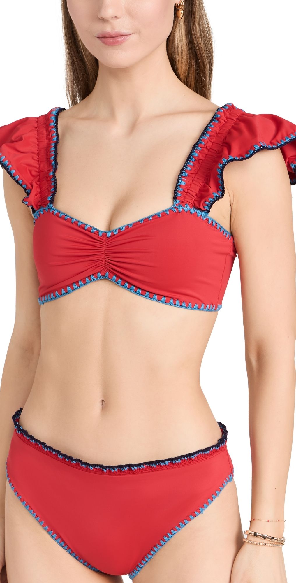 Sea Lemika Crochet Flutter Sleeve Bikini Top Scarlet L | Shopbop