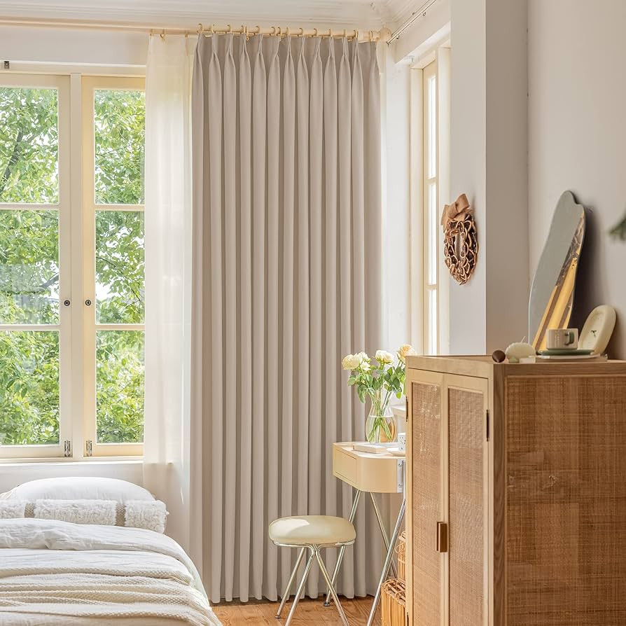 Pinch Pleat Curtain 108 Inches Long, Blackout Pleated Window Curtain Panel with Hooks Tieback for... | Amazon (US)