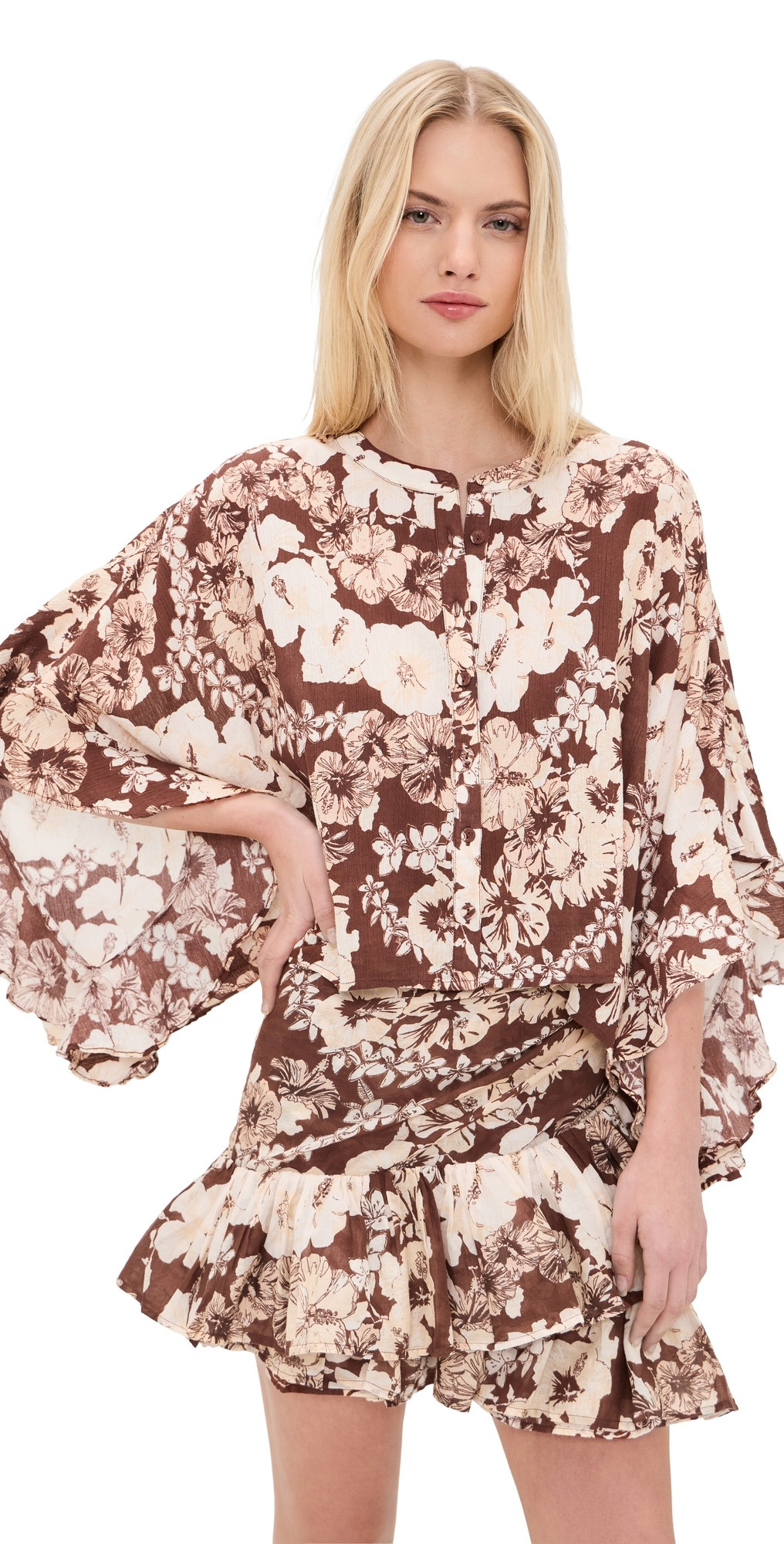 Coniglio Palm Beach Button Front Scarf Top Hibiscus Tropical Coconut One Size | Shopbop