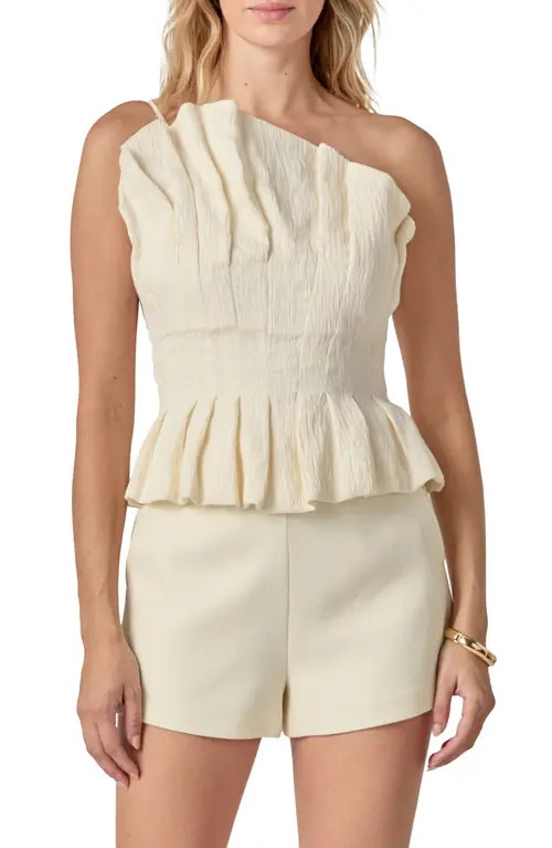 English Factory Ruffle Asymmetric Sleeveless Top in Ivory at Nordstrom, Size Small | Nordstrom