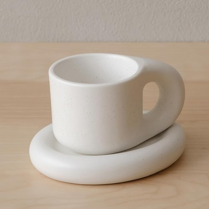 WENSHUO Chubby Funny Coffee Mug, Novelty Cute Cup and Saucer, Matte Crème, 9 oz (Nacre White) | Amazon (US)