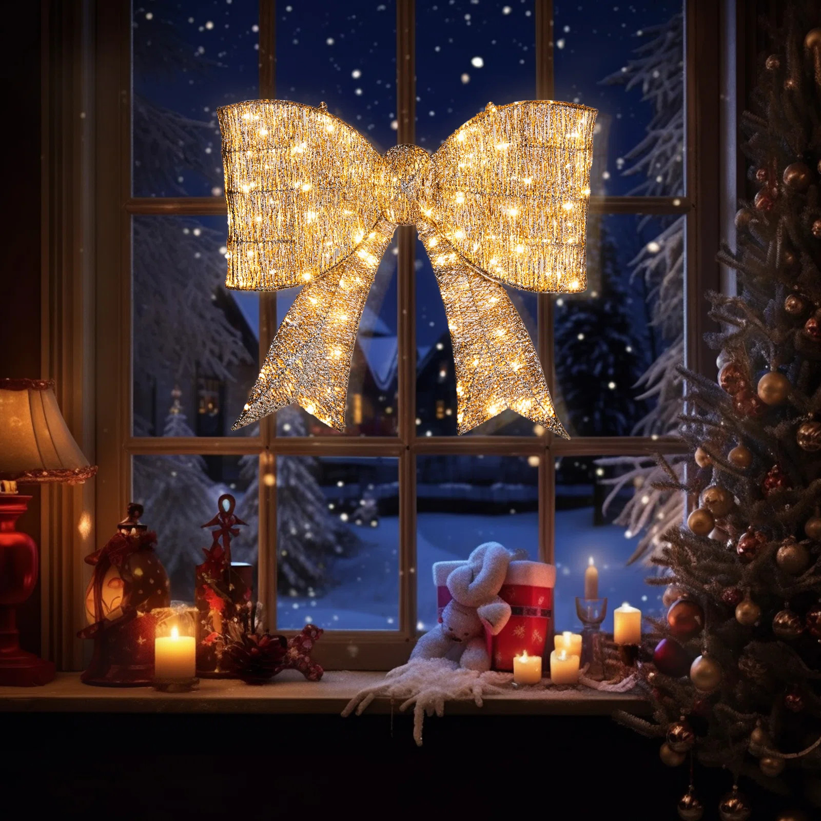 28-Inch Golden Bow Christmas Light  Decoration | Wayfair North America