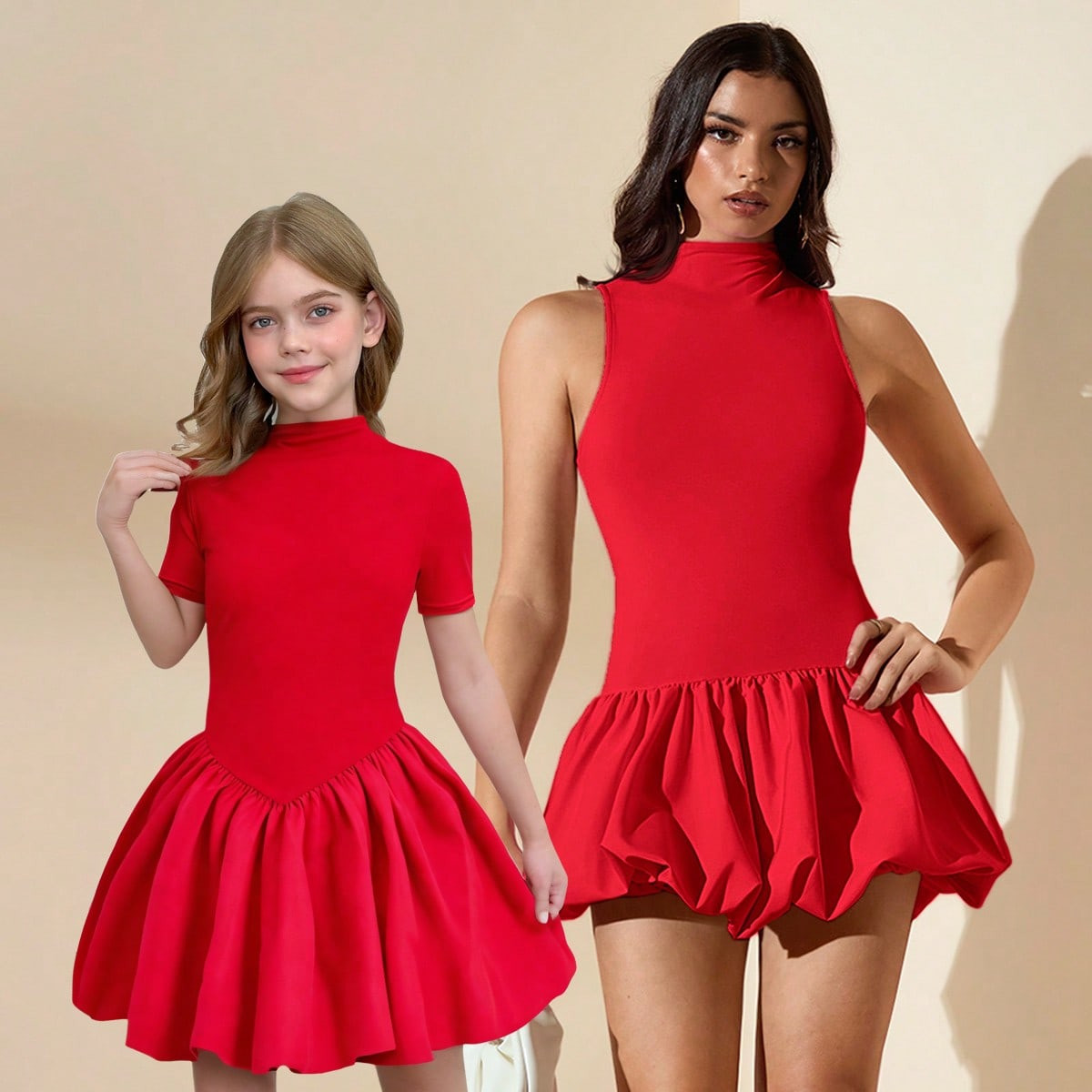 SHEIN Tween Girls Fitted Casual Short Sleeve Stand Collar Ruffle Hem Anti-Flashing Skater Dress | SHEIN