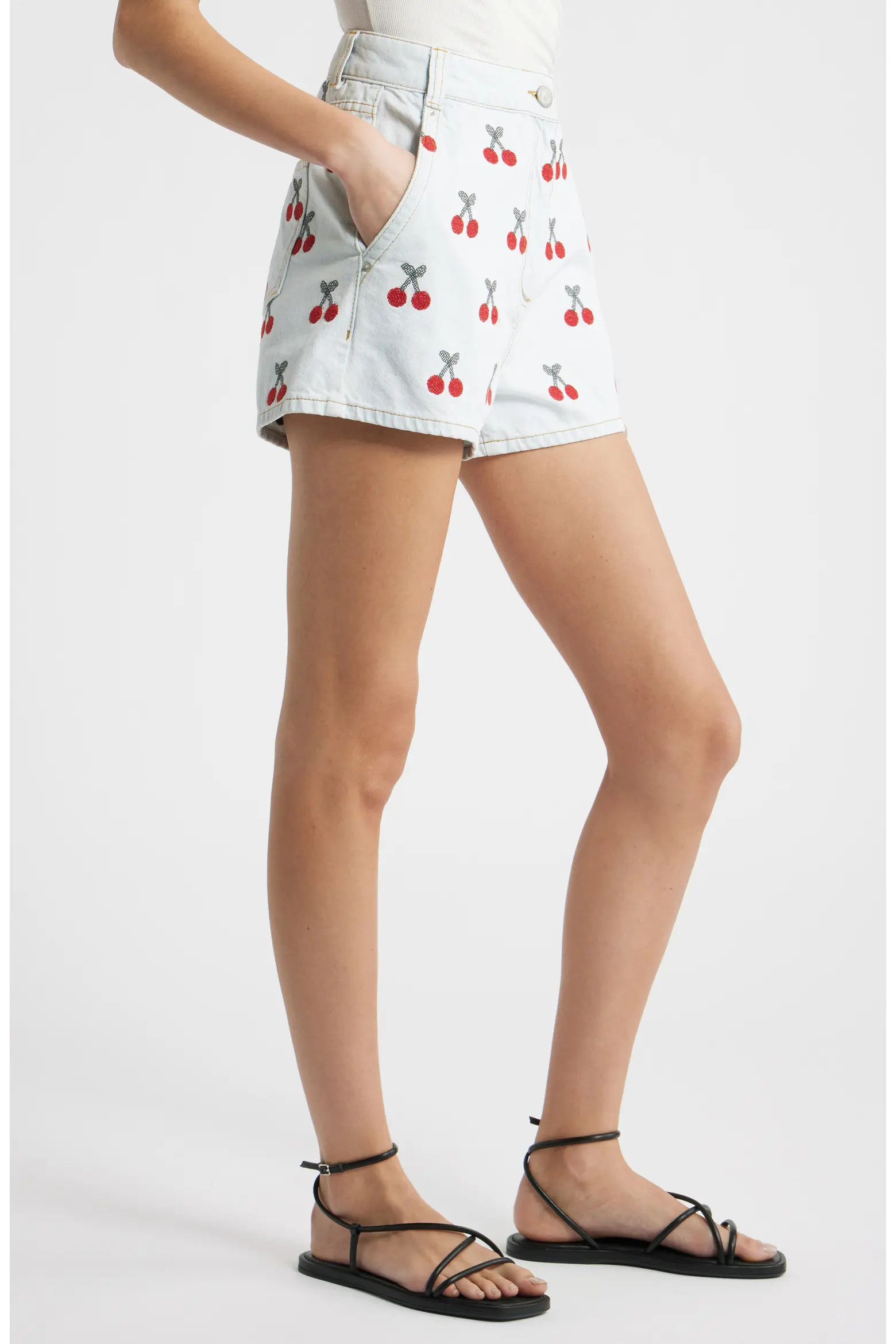 Cherry Embroidered High Waist Denim Shorts (Women) | Nordstrom | Nordstrom