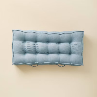 52"x24"x6" Rib Stripe Woven Chambray French-Style Indoor/Outdoor Floor Cushion Blue - Hearth & Ha... | Target