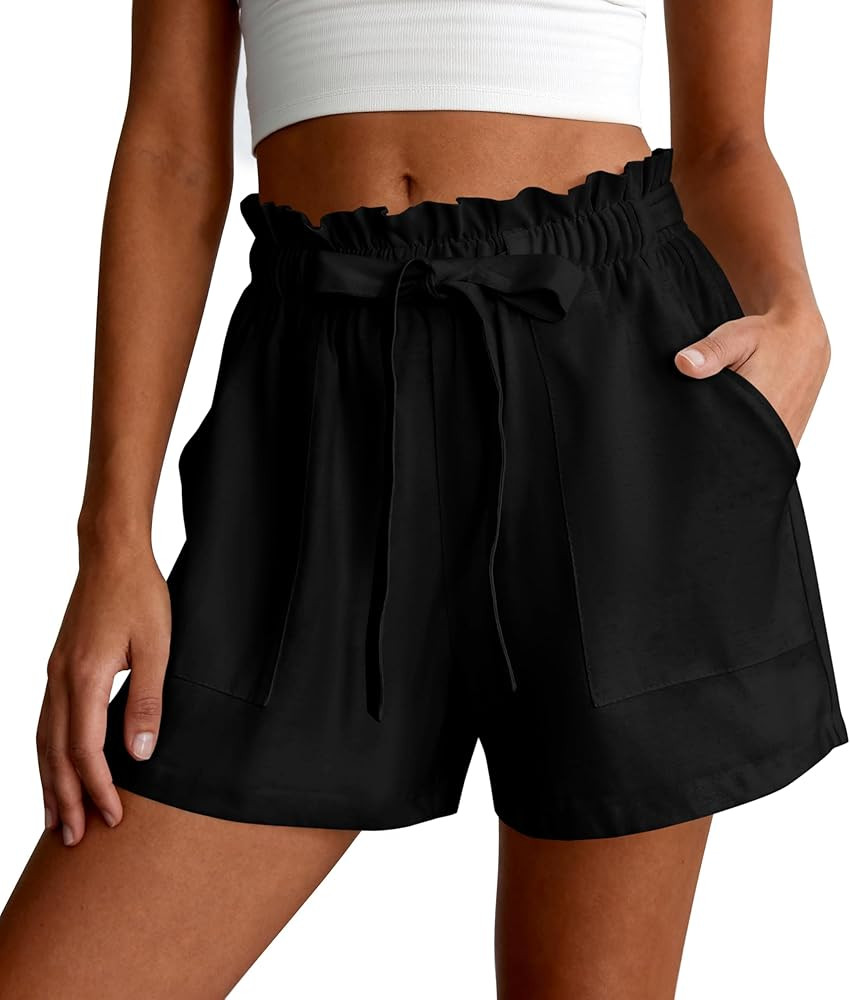 PRETTYGARDEN Summer Shorts for Women Casual Ruffle Drawstring High Waist Wide Leg Comfy Lounge Sh... | Amazon (US)