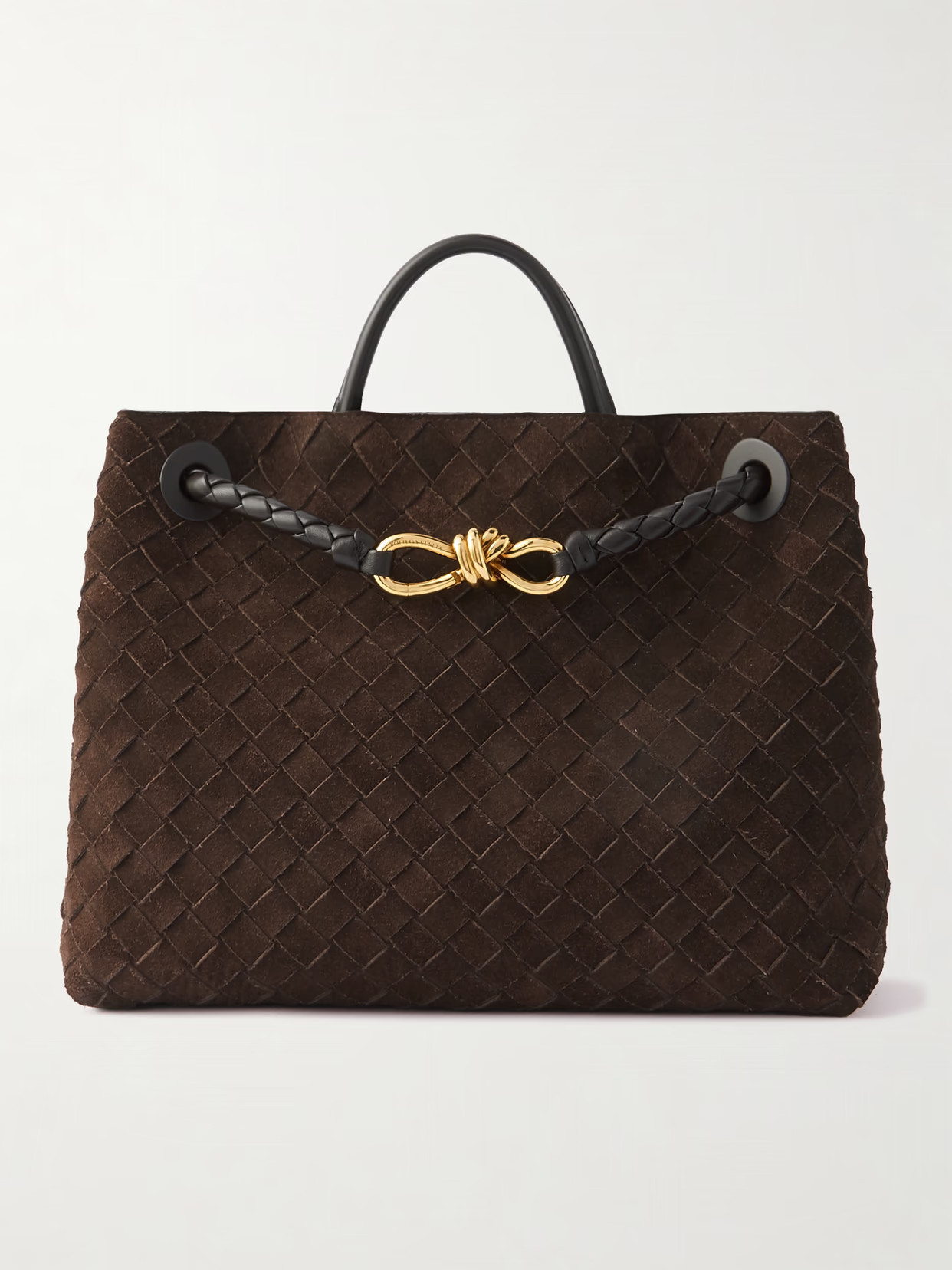 Bottega Veneta - Andiamo Medium Intrecciato Suede Tote - Brown | NET-A-PORTER (US)