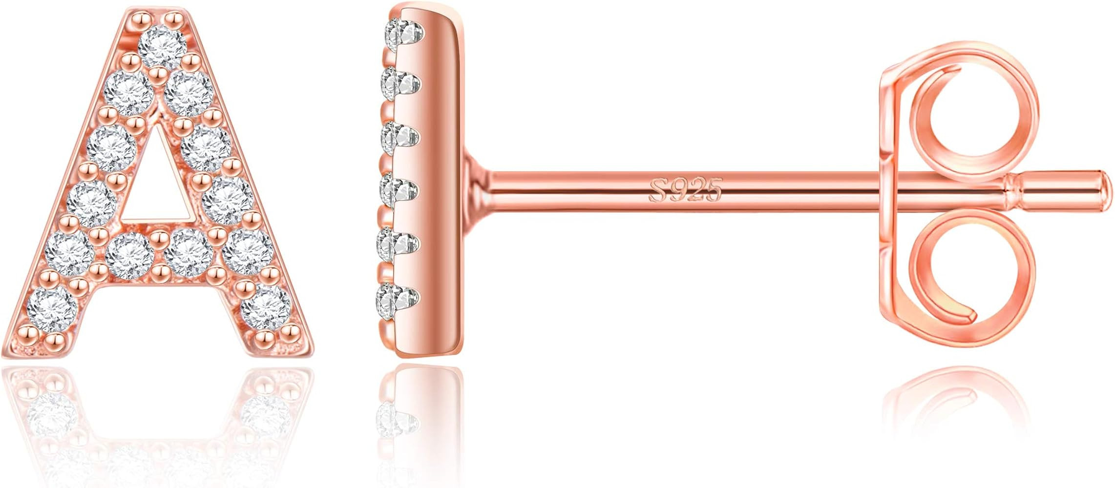 MONOOC Initial Stud Earrings for Girls - S925 Sterling Silver Post Cubic Zirconia Stud Earrings I... | Amazon (US)