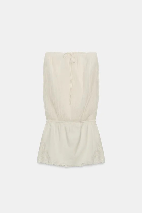 EMBROIDERED CONTRAST BANDEAU DRESS | Zara US