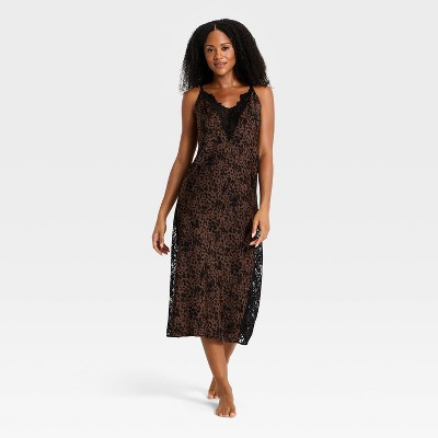 Women's Lace Trim Satin Chemise - Auden™ Brown XL | Target
