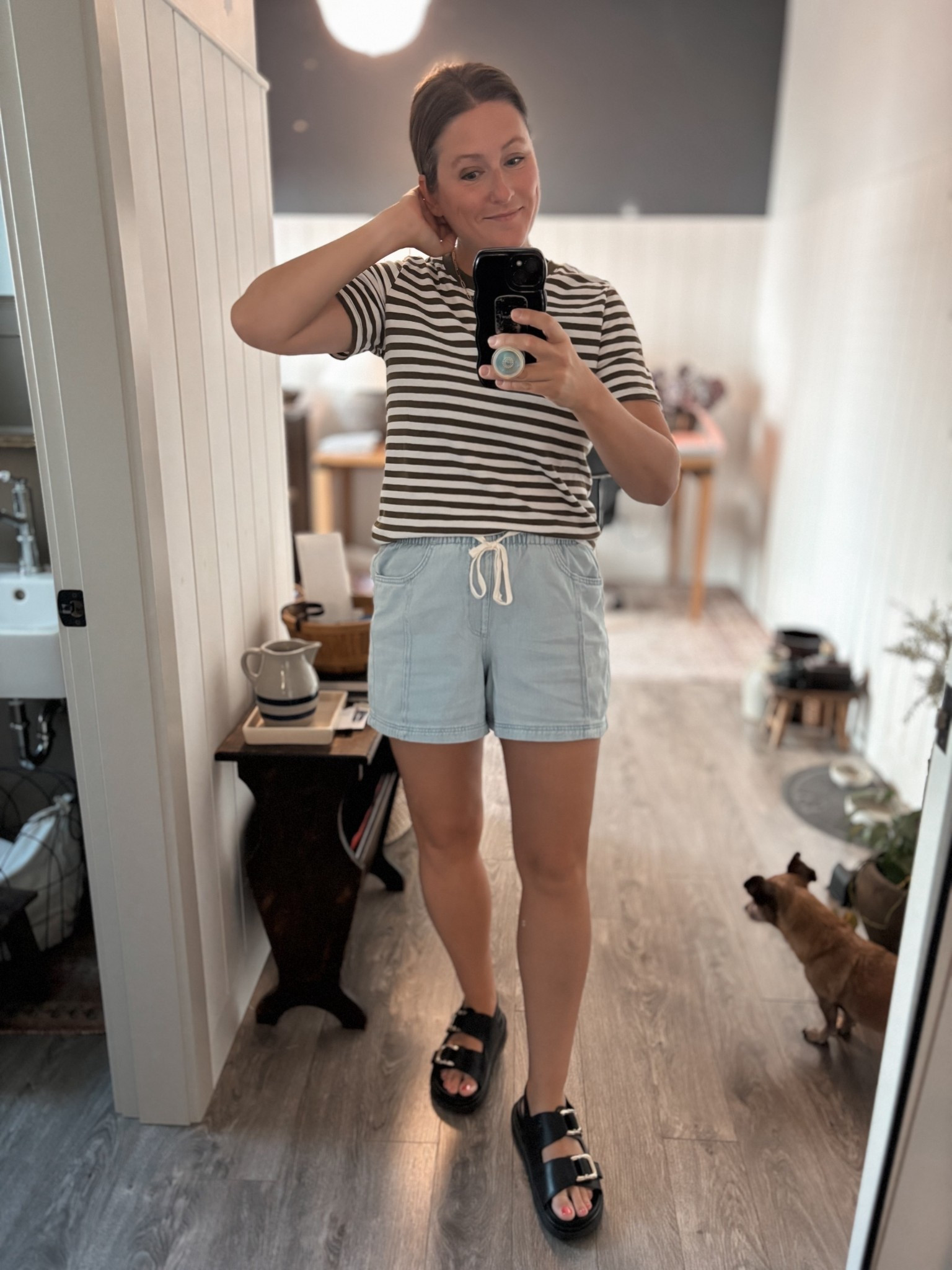 Target fashion find! Easy, breezy early fall late summer style 😭☀️ These Target Universal Thread high-rise drawstring denim beach shorts are lightweight, comfy, and perfect for everyday wear. I love how versatile they are — pair them with a striped tee, a tank, or even a button-down for a casual but put-together look. They are super soft and lightweight, so they don’t bunch up like denim shorts tend to. 

These cotton denim shorts are the best affordable summer basic — they’re $20, super flattering, and give that effortless, laid-back vibe we all want. If you’ve been searching for affordable denim shorts, casual drawstring shorts, or the perfect Target summer shorts, this pair is a must-have. ❤️

fashion dupes, walmart finds, abercrombie dupe, look for less, amazon finds, amazon fashion affordable fashion