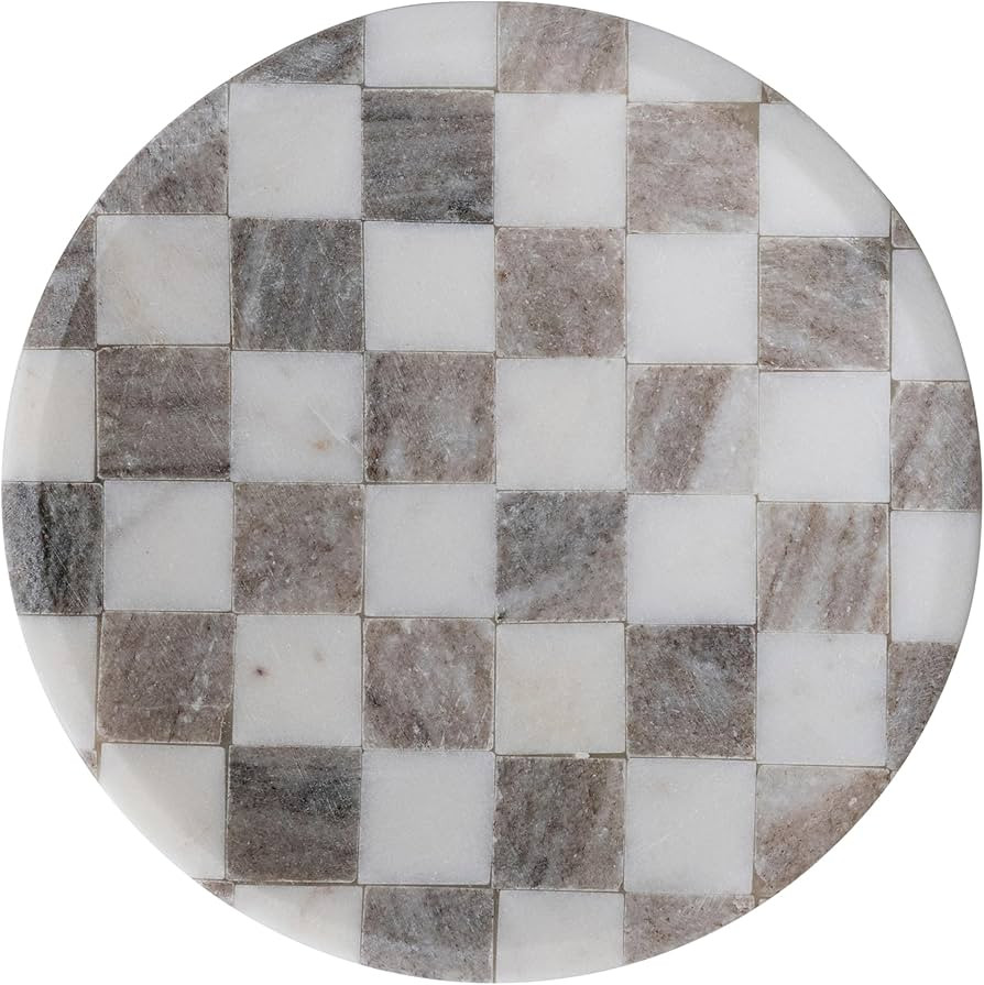 Bloomingville Round Marble Checkered Cheese and Serving Tray, Buff Color and White | Amazon (US)