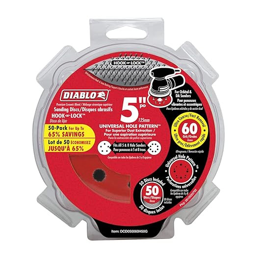 Diablo DCD050060H50G 5 in. 60-Grit Universal Hole Random Orbital Sanding Disc (50-Pack) | Amazon (US)